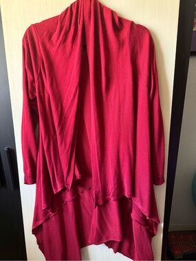 Red Open-Front Draped Women’s Cardigan